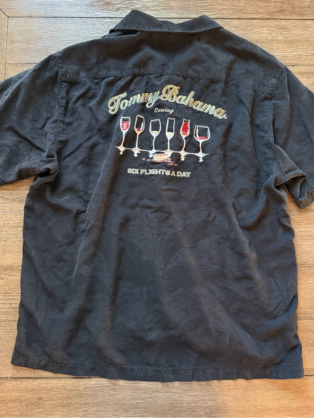 Tommy Bahama Black Short-Sleeve Shirt with Embroidered Wine Glass Design
